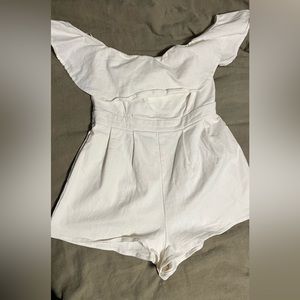 White Denim Off Shoulder Romper